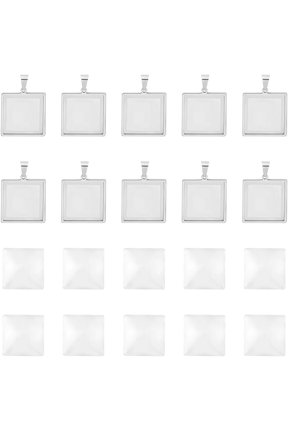 Rectangle Tray Charm Blank Base Settings with Glass Cabochons Stainless Steel Edge Bezel Blanks Tray for Pendant Craft Jewelry Making
