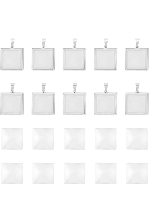 Rectangle Tray Charm Blank Base Settings with Glass Cabochons Stainless Steel Edge Bezel Blanks Tray for Pendant Craft Jewelry Making
