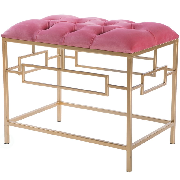 Rectangle Tufted Pink Velvet Gold Metal Stool Walmart