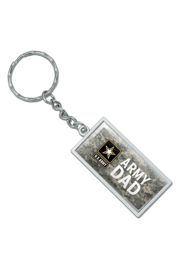 Rectangle U.S. Army Dad Keychain in Chrome Plated Metal