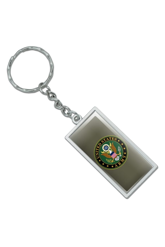 Rectangle U.S. Army United States Army Eagle Logo Keychain in Chrome Plated Metal