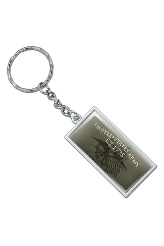 Rectangle U.S. Army Vintage United States Army Crest Keychain in Chrome Plated Metal