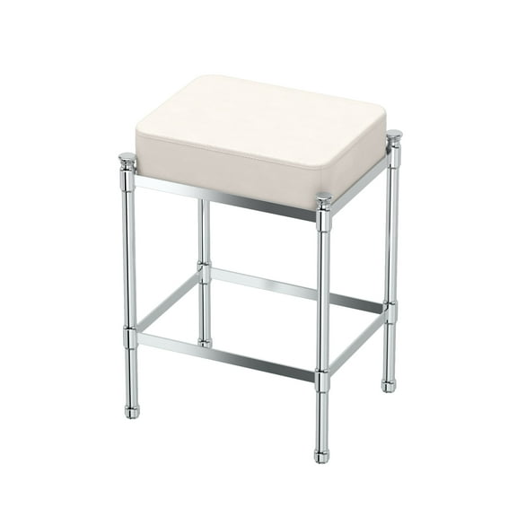 Gatco 1356 Rectangle White Leather Vanity Stool, Chrome
