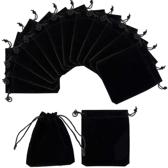 Rectangle Velvet Pouches Drawstring Bags Gift Bags Black 12x10cm 50pcs/set