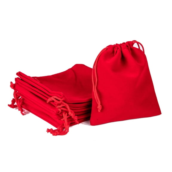 Rectangle Velvet Pouches Gift Bags Red 12x10cm