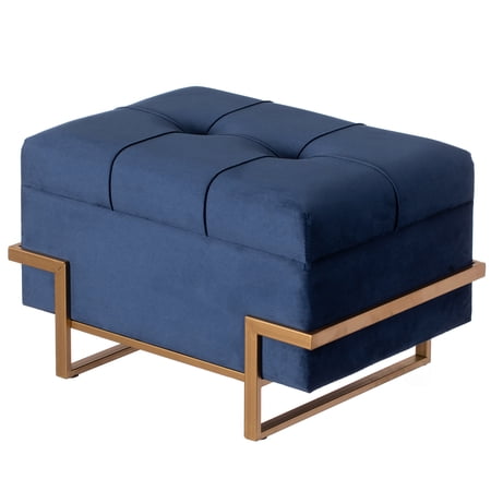 Rectangle Velvet Storage Ottoman Stool Box with Abstract Golden Legs Decorative Sitting Bench for Living Room Home