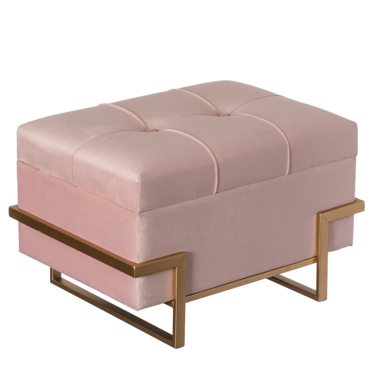 Rectangle Velvet Storage Ottoman Stool Box with Abstract Golden Legs Decorative Sitting Bench for Living Room Home