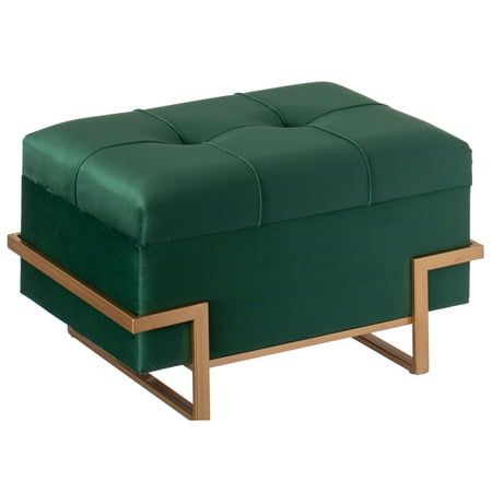 Rectangle Velvet Storage Ottoman Stool Box with Abstract Golden Legs Decorative Sitting Bench for Living Room Home