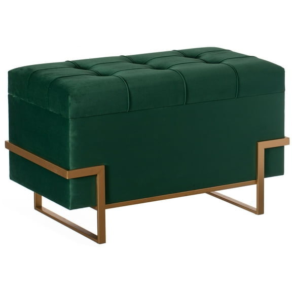 Rectangle Velvet Storage Ottoman Stool Box with Abstract Golden Legs Decorative Sitting Bench for Living Room Home