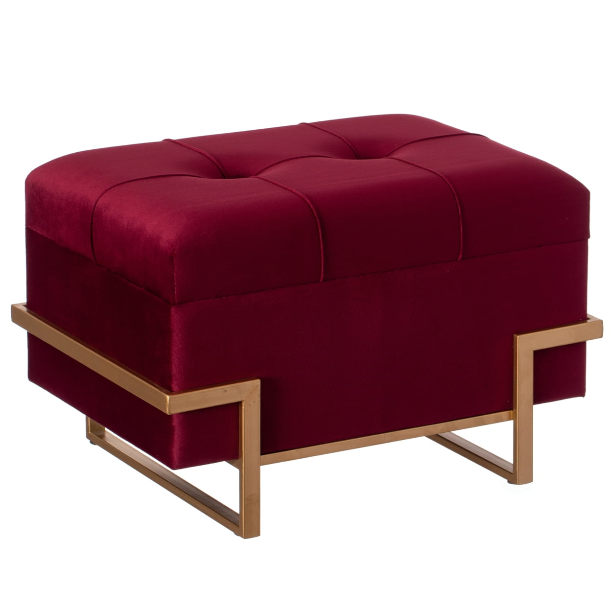 Velvet Red Storage Ottoman with Golden Abstract Legs