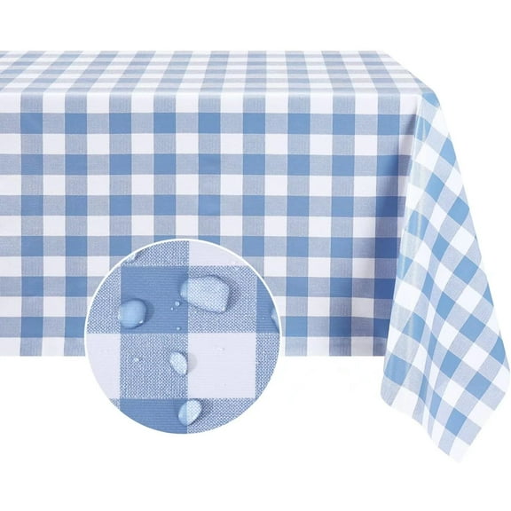 Rectangle Vinyl PVC Tablecloth, 100% Waterproof Buffalo Plaid Plastic Table Cloth, Oil Proof Heavy Duty Wipeable Table Covers for Dining/Camping/Picnic/Outdoor - 52 x 78, Light Blue