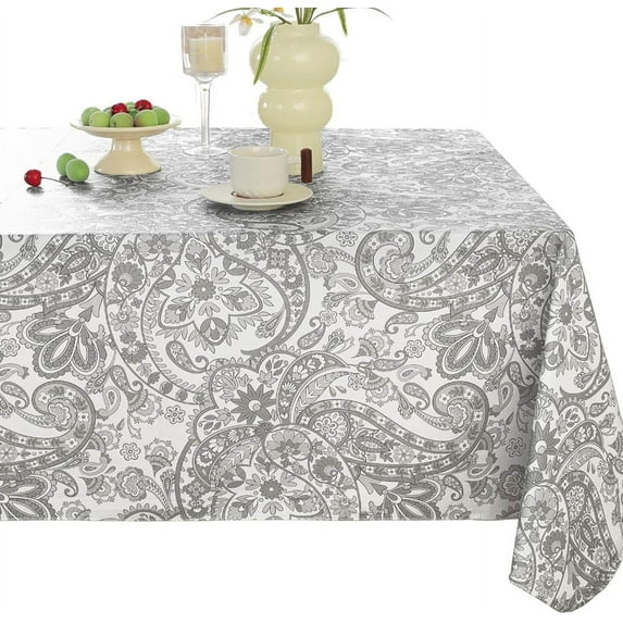 Rectangle Vinyl Paisley Table Cloths,Waterproof Oilproof Plastic Tablecloth with Flannel Backing, Heavy Duty Vintage Farmhouse PVC Table Cover for Outdoor Picnic Camping 60x120 Inch,Blue