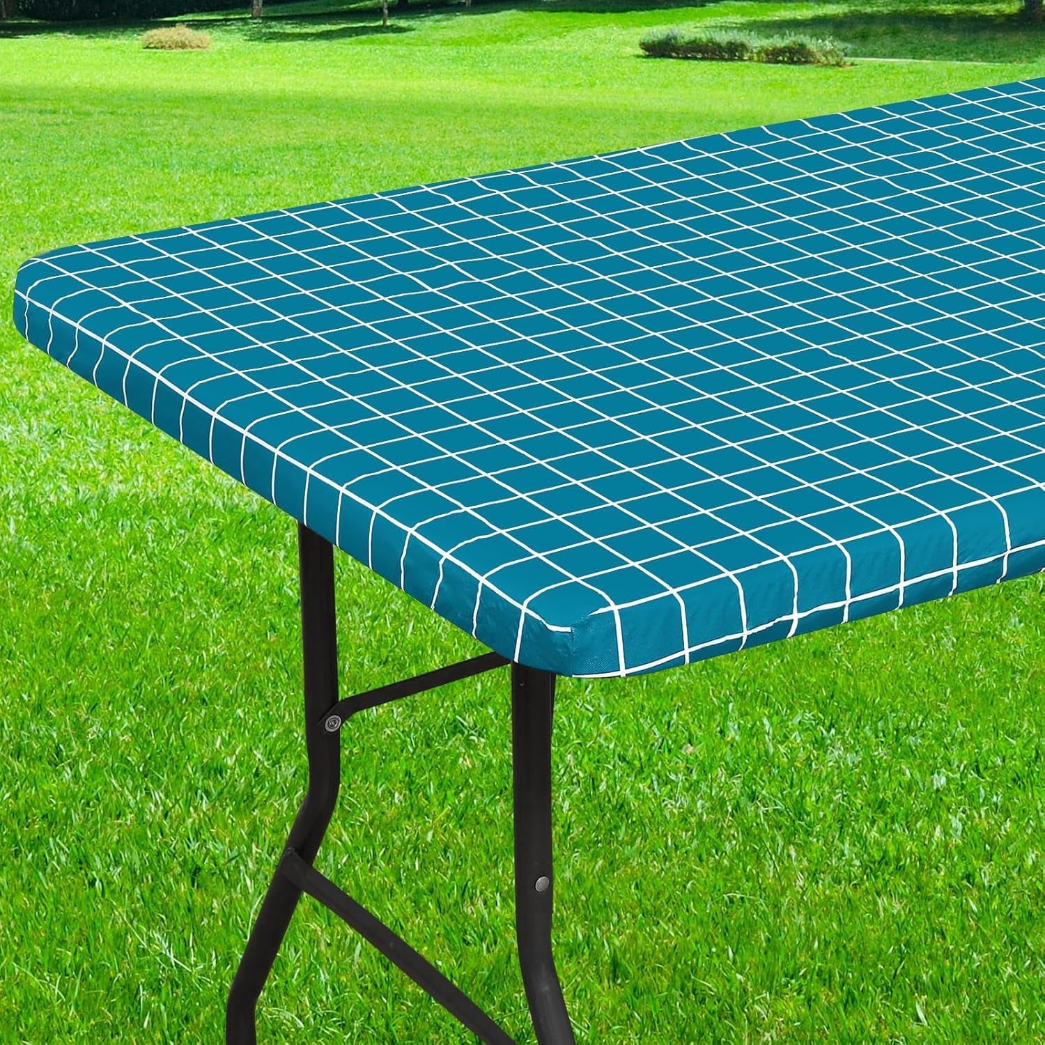 Rectangle Vinyl Table Cloth, Elastic Fitted Flannel Backed Plastic ...