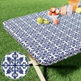 thumbnail image 1 of Rectangle Vinyl Table Cloth, Elastic Fitted Flannel Backed Tablecloth, 100% Waterproof Plastic Table Cover Fits 6 Foot Folding Tables for Picnic, Camping, Outdoor (Navy Blue, 30" x 72"), 1 of 8