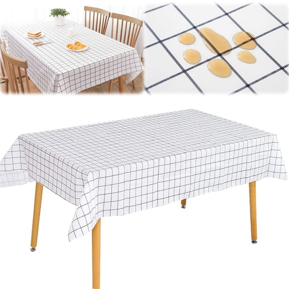 Rectangle Vinyl Tablecloth 54" x 71", HYG Heavy Duty Waterproof Plastic Table Cloth, Wipeable Oil-Proof Table Protection for Kitchen, Dining, Party, Buffet - White Plaid