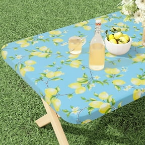 Rectangle Vinyl Tablecloth, Fitted Table Cover, 100% Waterproof, Elastic Edge, Flannel Backing, Plastic Table Cloth Fit 5 Foot Folding Tables for Picnic, Camping, Outdoor (30x60 inch)