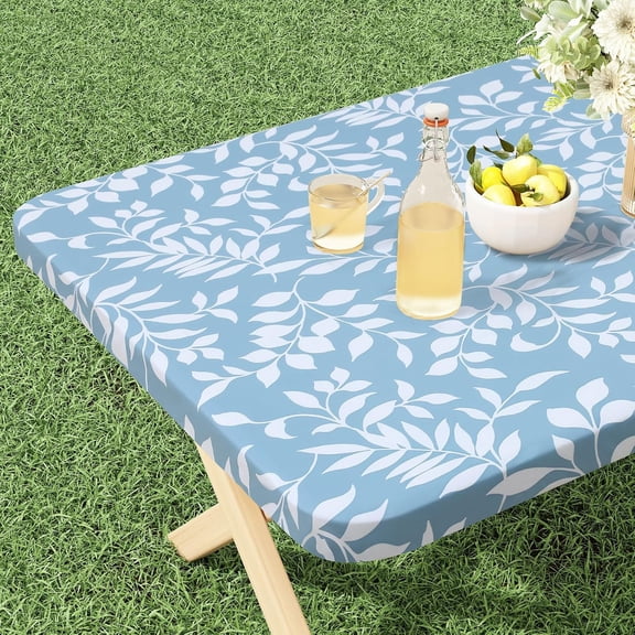 Rectangle Vinyl Tablecloth, Fitted Table Cover, 100% Waterproof, Elastic Edge, Flannel Backing, Plastic Table Cloth Fit 6 Foot Folding Tables for Picnic, Camping, Outdoor, Flowers, 30x60 inch