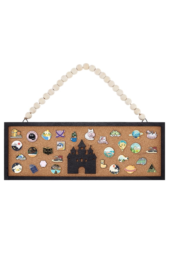 Rectangle Wall Mounted Brooch Jewelry Display Cork Tray Wooden Enamel Pins Collection Display Board Holder Saddle Brown 28.5cm