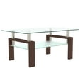 thumbnail image 1 of Glass Coffee Table with Lower Shelf, Holaki Modern Rectangular Tempered Glass Center Table with Metal Legs for Living Room, Walnut, 1 of 8
