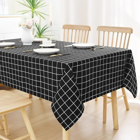 Rectangle Waterproof Fabric Table Cloth, Plaid Stain Resistant Polyester Tablecloth, Washable Cloth Table Cover for Fall Halloween Decor, Dining Room, Outdoor (60" x 102", Black)