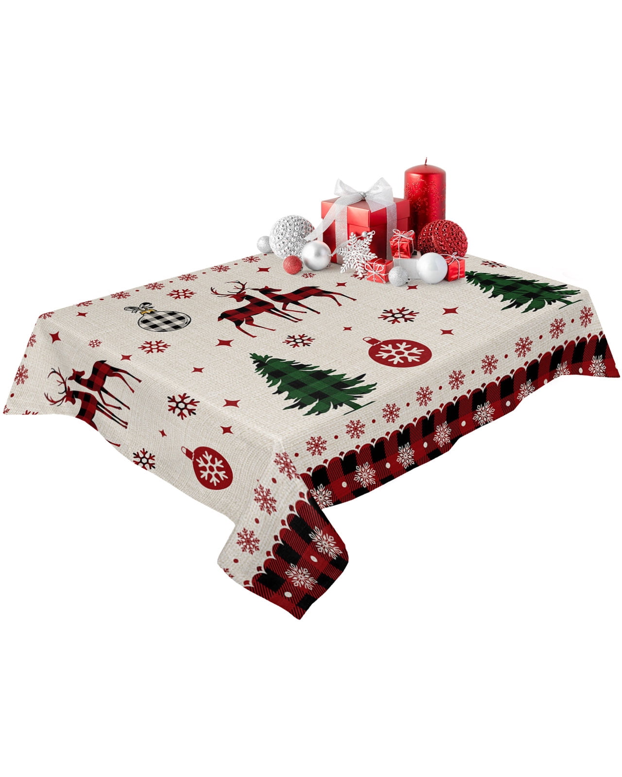 Rectangle Waterproof Table Cloths 60x84in Christmas Elk Snowflake Red ...
