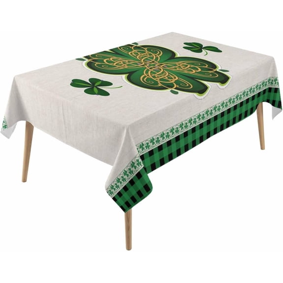 Rectangle Waterproof Table Cloths St. Patricks Day Celtic Knot Clovers Tablecloths Topper Cover Green Black Buffalo Plaid Kitchen Dining Tablecloth for Indoor Outdoor Wedding Tables