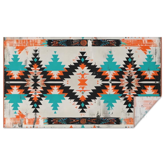 Rectangle Waterproof Tablecloth 60×102 Inch, Boho Orange Blue Geometry Pattern Reusable Indoor/Outdoor Durable Table Cover for Party Kitchen Dinner Room Decor