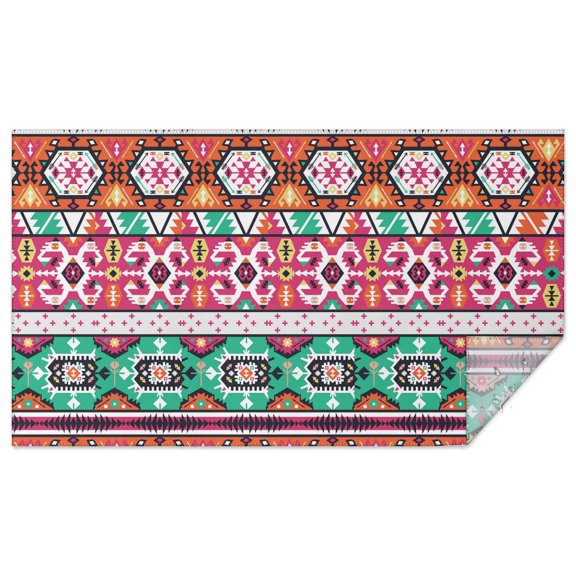 Rectangle Waterproof Tablecloth 60×102 Inch, Ethnic Boho Style Colorful Seamless Border Art Pattern Reusable Indoor/Outdoor Durable Table Cover for Party Kitchen Dinner Room Decor
