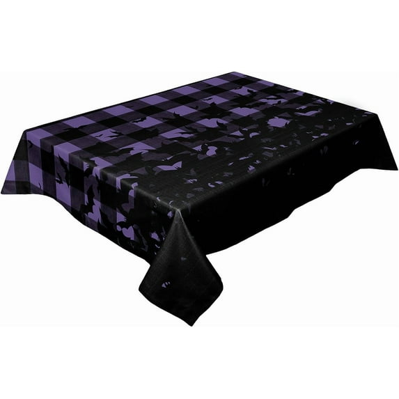 Rectangle Waterproof Tablecloth Halloween Bat Polyester Table Cloth Spill Proof Table Cover for Kitchen Dining Table Top Purple Lattice 60x84In