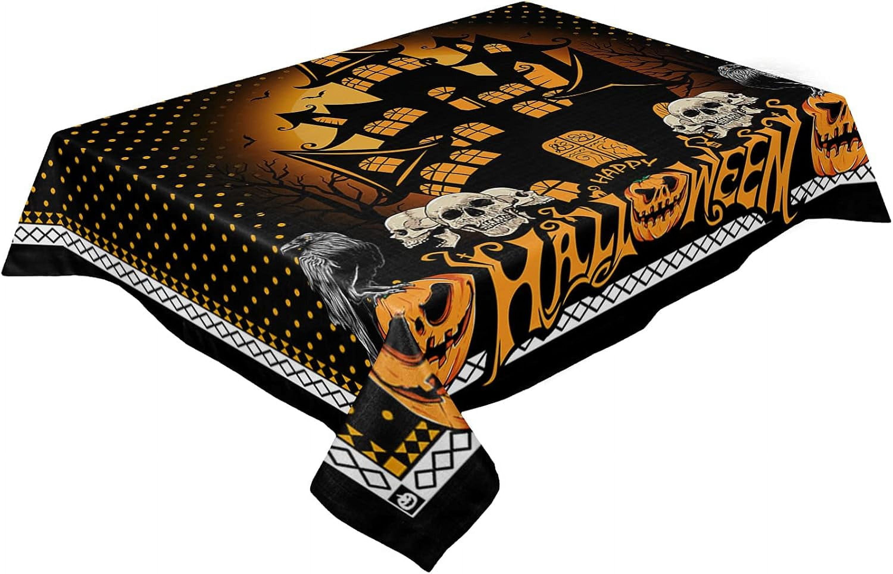 Rectangle Waterproof Tablecloth Halloween Castle Pumpkin Skull