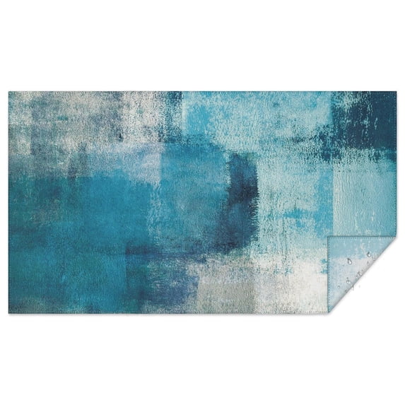 Rectangle Waterproof Tablecloth Turquoise and Grey Abstract Art Painting Reusable Indoor/Outdoor Durable Table Cover for Kitchen and Dining Room 60 Inch X 102 Inch