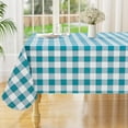 thumbnail image 1 of Rectangle Waterproof Vinyl Table Cloth, Buffalo Flannel Backed Tablecloth, Wipeable Plastic Table Cover for Dinner, Kitchen, Outdoor (60" x 120", Turquoise and White), 1 of 8