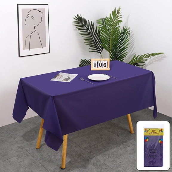 Rectangle Waterproof Vinyl Table Cloth, Buffalo Flannel Backed Tablecloth, Wipeable Plastic Table Cover for Dinner, Kitchen, Outdoor (72" x 54", Navy)