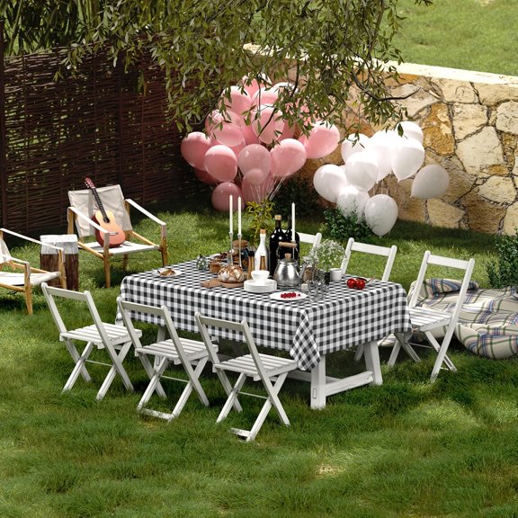 Rectangle Waterproof Vinyl Table Cloth with Flannel Backing, Wipeable Plastic Cover for Dinner, Kitchen, Outdoor (60x84, Black and White)