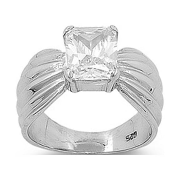 Rectangle White Cubic Zirconia Solitaire Ring .925 Sterling Silver Band Jewelry Female Male Size 10