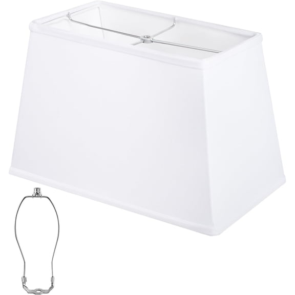 Rectangle White Lamp Shade, Square Large Linen Lamp Shades, Top 7"x12.5", Bottom 9"x15", Height 9.8", Includes 1 Harp Holder,2 Adapters, Fits Table,Floor and Wall Lamp Shades, Easy Assembly