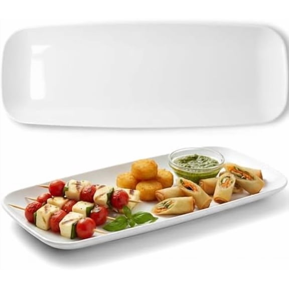 Rectangle White Serving Tray (2-Pack) - 17.5" Disposable Serving Platter for Appetizer, Fruits & Serving Dishes | Perfect Plastic Tray for Party Serveware