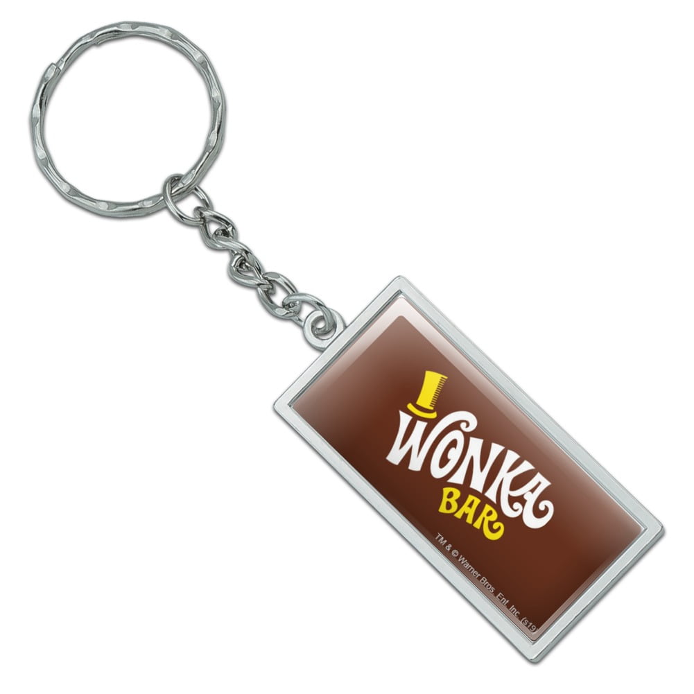 GRAPHICS AND MORE Rectangle Willy Wonka and the Chocolate Factory Wonka Bar Logo Keychain in Chrome Plated Metal