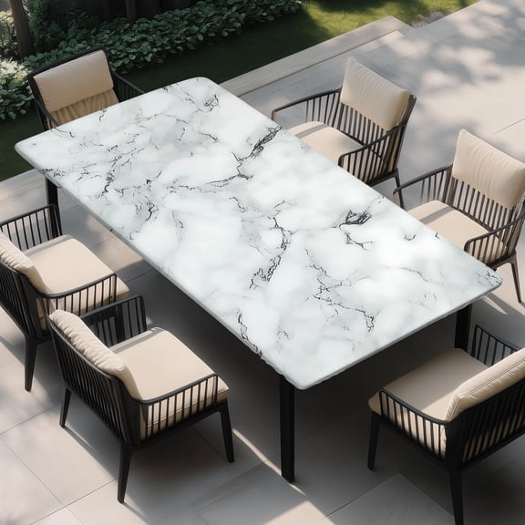 Rectangle Wipeable Tablecloth with Elastic, Fitted Waterproof Outdoor Tablecloth for 6 Foot Rectangle Tables, Picnic, Camping, 30"x60", Marble