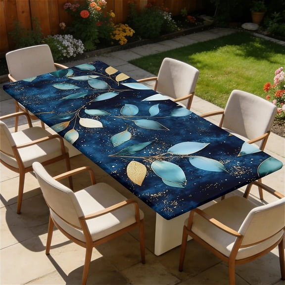 Rectangle Wipeable Tablecloth with Elastic, Fitted Waterproof Outdoor Tablecloth for 6 Foot Rectangle Tables, Picnic, Camping, 30"x60", Marble