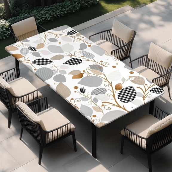 Rectangle Wipeable Tablecloth with Elastic, Fitted Waterproof Outdoor Tablecloth for 6 Foot Rectangle Tables, Picnic, Camping