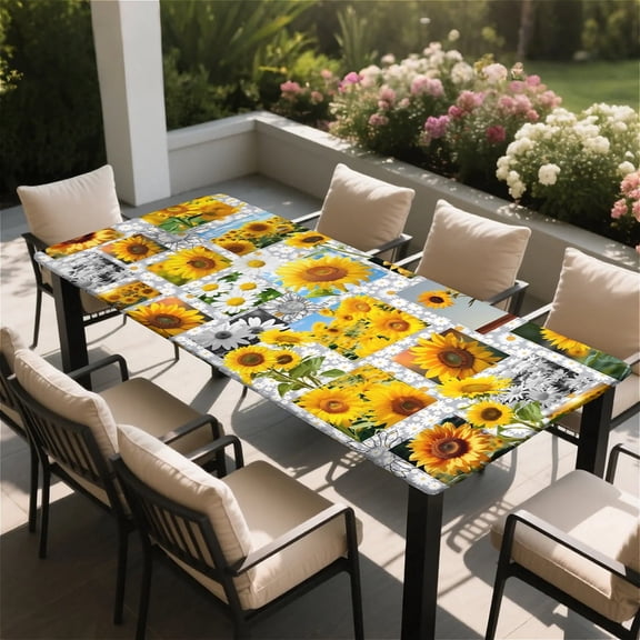 Rectangle Wipeable Tablecloth with Elastic, Fitted Waterproof Outdoor Tablecloth for 6 Foot Rectangle Tables, Picnic, Camping