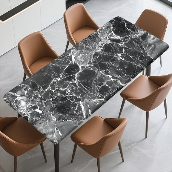 Rectangle Wipeable Tablecloth with Elastic, Fitted Waterproof Outdoor Tablecloth for 6 Foot Rectangle Tables, Picnic, Camping, 30"x60", Marble