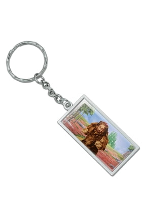 Rectangle Wizard of Oz Lion Character Keychain in Chrome Plated Metal