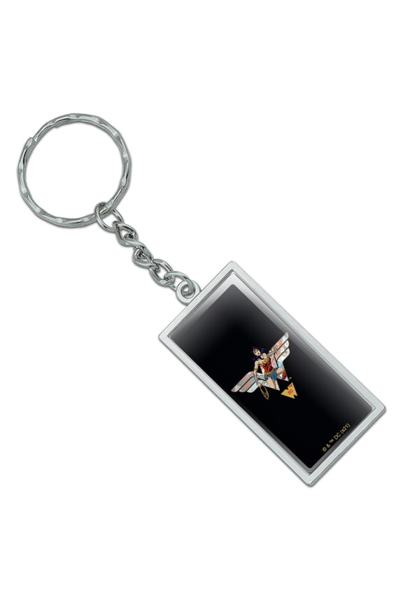 Rectangle Wonder Woman 80th Collage Logo Keychain in Chrome Plated Metal