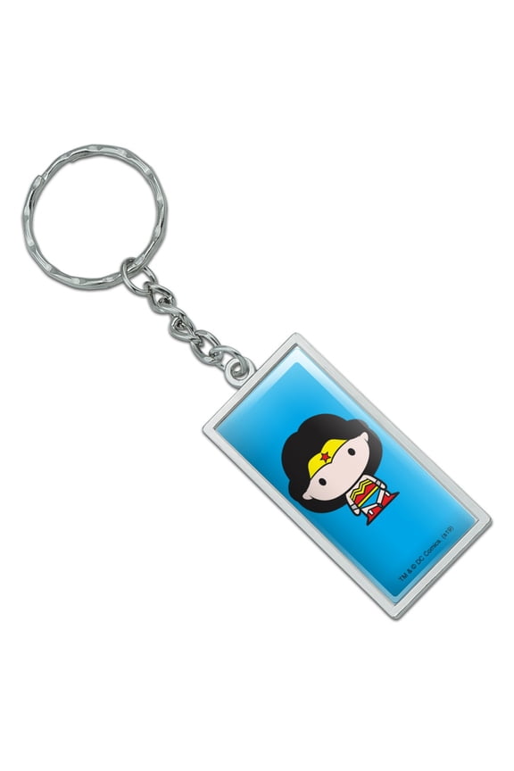 Rectangle Wonder Woman Cute Chibi Character Keychain in Chrome Plated Metal