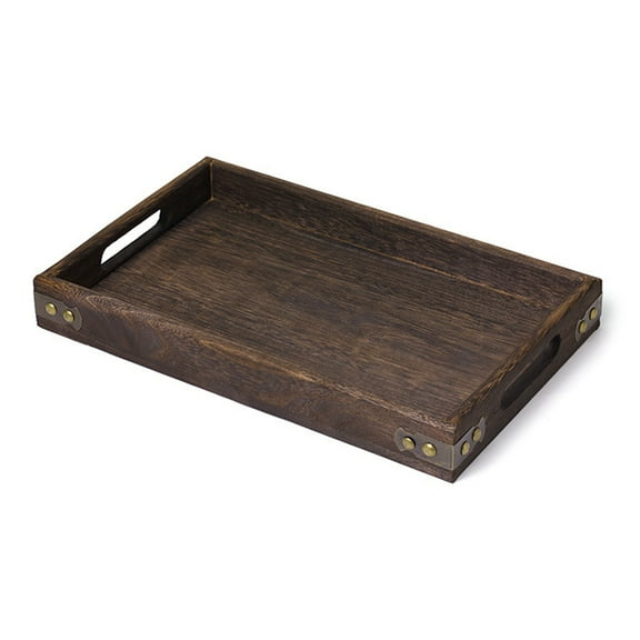 Rectangle Wood Breakfast Bed Tray Black Walnut Platter Decorative Tray Wooden Service Tray with Handles Serve for Coffee