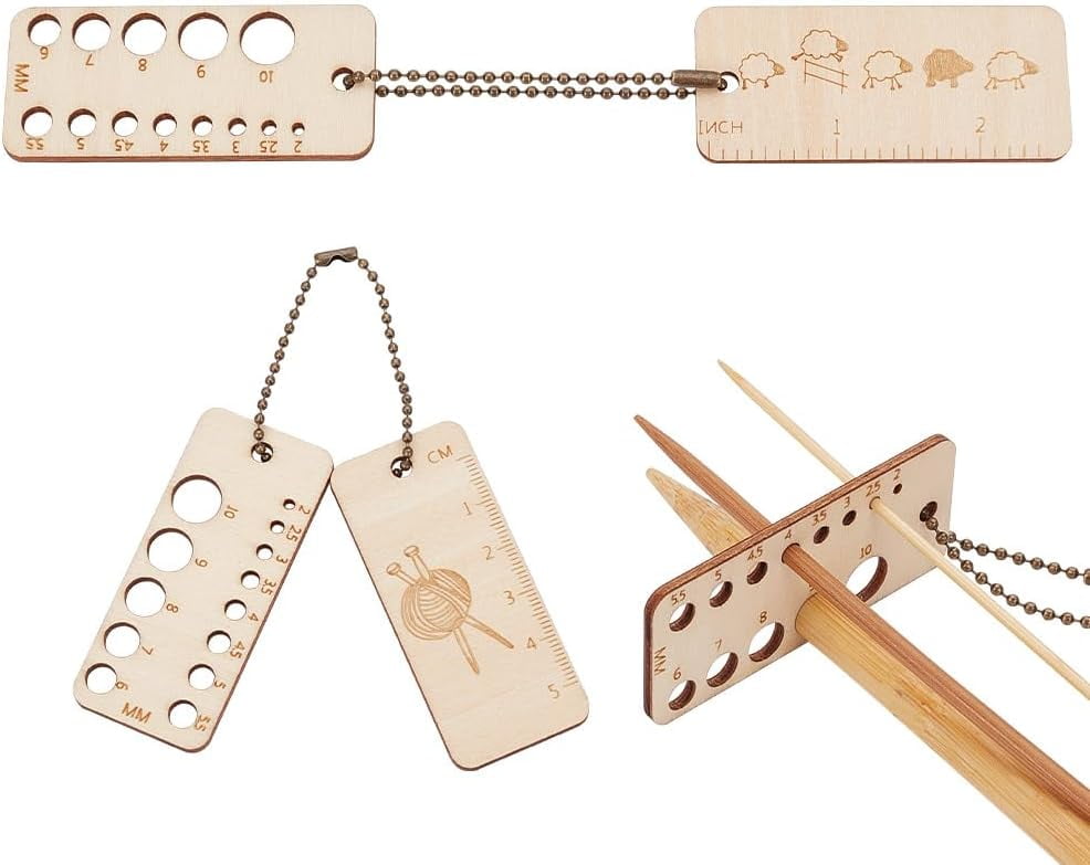 Rectangle Wood Crochet Hook Ruler & Thickness Gauge Knitting Tools with ...