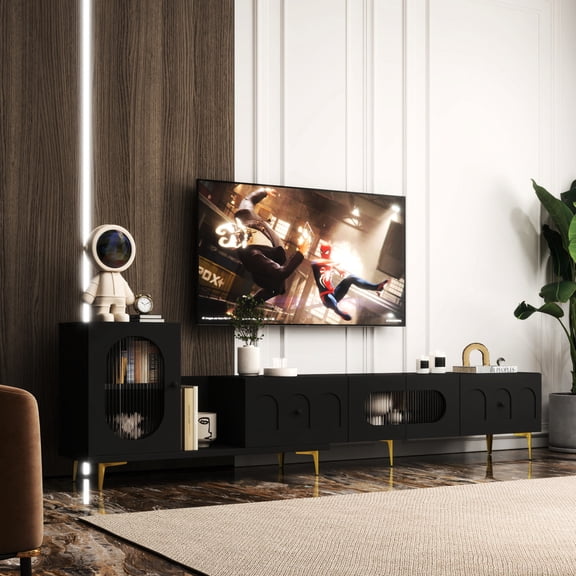 Rectangle Wood Entertainment TV Stand | Extends to Create Extra Cabinet, Suitable for Video Room | Particle Board Structure with MDF Back and Melamine | Organizes Multimedia in Limited Space