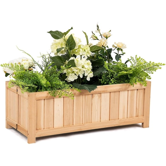 Rectangle Wood Flower Planter Box Portable Raised Vegetable Patio Lawn Garden